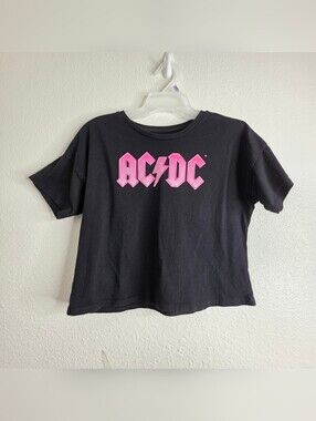 AC/DC Wonder Nation Girls Graphic Crop T-Shirt Black Pink Size Girls L 10/12